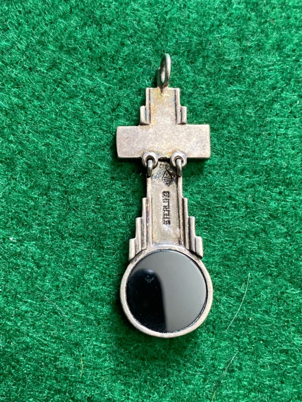 Vintage Art Deco Sterling Silver Black Onyx & Marcasite cross Pendant 925 - Picture 2 of 8